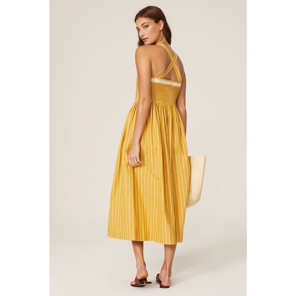 The Great Women's Striped Laurel Midi Dress Sleeveless Yellow/White Size 3 (L) - Picture 14 of 16